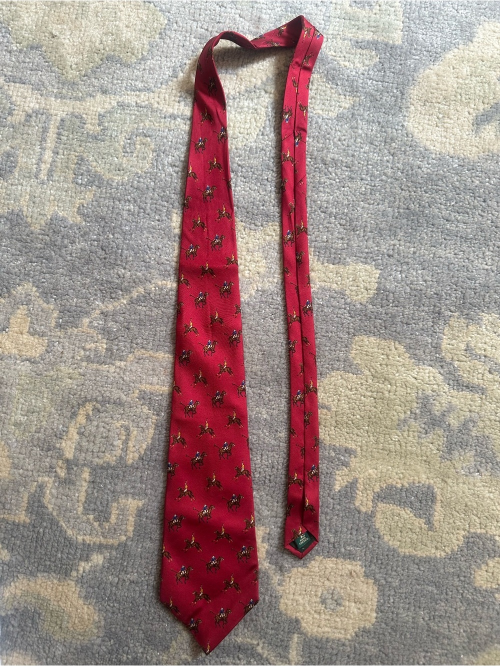 Ralph Lauren Red Silk Tie with Equestrian Motif